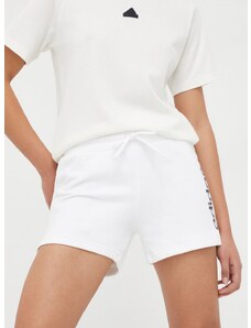 Pamučne kratke hlače adidas boja: bijela, s tiskom, visoki struk