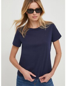 Pamučna majica Lauren Ralph Lauren za žene, boja: tamno plava