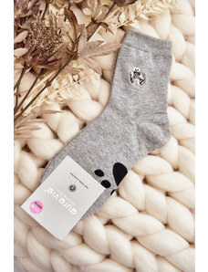 Kesi Women's cotton socks with teddy bear applique, grey