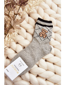 Kesi Patterned Women's Socks With Teddy Bear, Grey