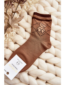 Kesi Brown patterned women's socks with teddy bear