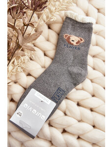 Kesi Thick cotton socks with teddy bear, grey