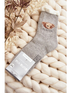 Kesi Thick cotton socks with teddy bear, light grey