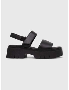 Kožne sandale HUGO KrisSandal za žene, boja: crna, s platformom, 50513525