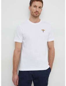 Pamučna majica Aeronautica Militare za muškarce, boja: bijela, s aplikacijom