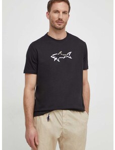 Pamučna majica Paul&Shark za muškarce, boja: crna, s tiskom