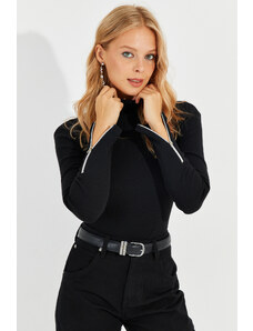 Cool & Sexy Cool i seksi ženski crni rukavi s patentnim zatvaračem, potkošulja, ribarska bluza