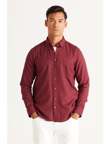AC&Co / Altınyıldız Classics Men's Claret Red Slim Fit Slim Fit Buttoned Collar Cotton Oxford Shirt with Pocket.