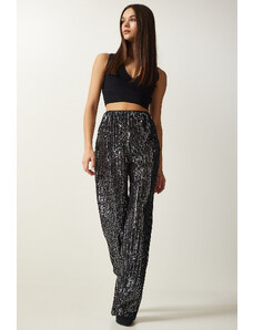Happiness İstanbul Women's Gray Sequined Palazzo Trousers
