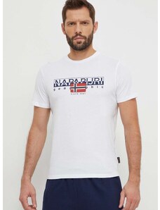 Pamučna majica Napapijri S-Aylmer za muškarce, boja: bijela, s tiskom, NP0A4HTO0021