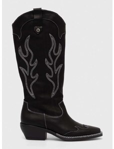 Kožne kaubojske čizme Steve Madden Wenda za žene, boja: crna, s debelom potpeticom, SM11003097