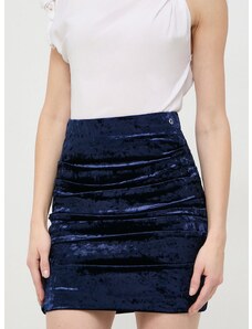 Velur suknja Guess boja: tamno plava, mini, ravna