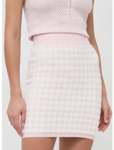 Suknja s primjesom vune Guess boja: ružičasta, mini, pencil