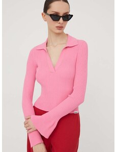Pulover HUGO za žene, boja: ružičasta, lagani