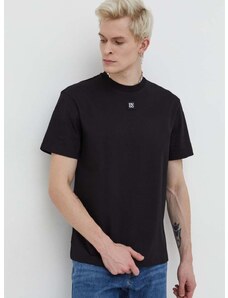 Pamučna majica HUGO za muškarce, boja: crna, bez uzorka