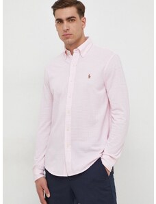 Pamučna košulja Polo Ralph Lauren za muškarce, boja: ružičasta, regular, s button-down ovratnikom