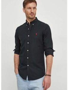 Košulja Polo Ralph Lauren za muškarce, boja: crna, slim, s button-down ovratnikom