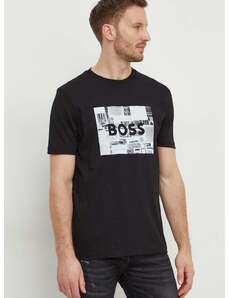 Pamučna majica Boss Orange za muškarce, boja: crna, s tiskom