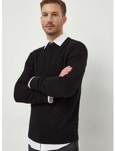 Vuneni pulover BOSS za muškarce, boja: crna, lagani