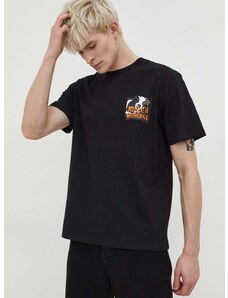 Pamučna majica HUGO za muškarce, boja: crna, s tiskom