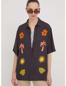 Košulja Billabong On Vacation za žene, boja: crna, relaxed, s klasičnim ovratnikom, ABJWT00458