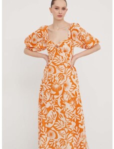 Pamučna haljina Billabong boja: narančasta, midi, širi se prema dolje