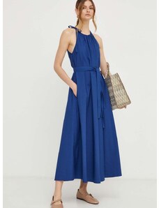 Pamučna haljina Weekend Max Mara boja: tamno plava, maxi, širi se prema dolje