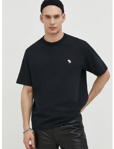 Pamučna majica Abercrombie & Fitch za muškarce, boja: crna, s aplikacijom
