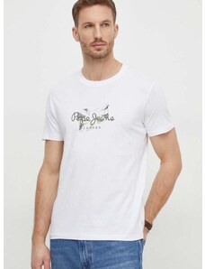 Pamučna majica Pepe Jeans Count za muškarce, boja: bijela, s tiskom