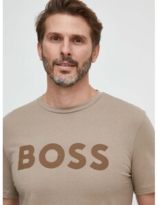 Boss Orange Pamučna majica BOSS BOSS CASUAL za muškarce, boja: smeđa, s tiskom