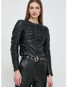 Kožna jakna Pinko za žene, boja: crna, za prijelazno razdoblje