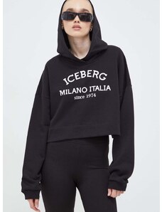 Dukserica Iceberg za žene, boja: crna, s kapuljačom, s tiskom