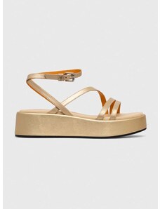 Kožne sandale Tommy Hilfiger TH STRAP GOLD PLATFORM za žene, boja: zlatna, s platformom, FW0FW07729