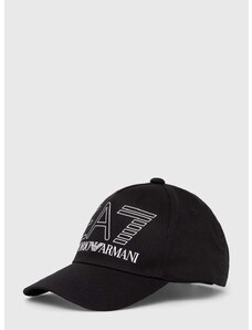 Pamučna kapa sa šiltom EA7 Emporio Armani boja: crna, s tiskom
