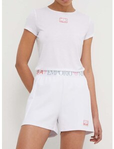 Kratke hlače EA7 Emporio Armani za žene, boja: bijela, bez uzorka, visoki struk