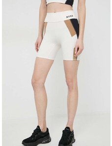 Kratke hlače BOSS za žene, boja: bež, s uzorkom, visoki struk