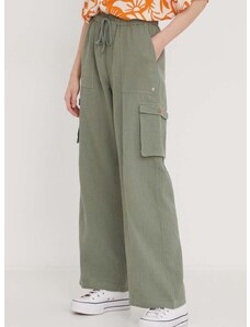 Pamučne hlače Roxy boja: zelena, široke, visoki struk