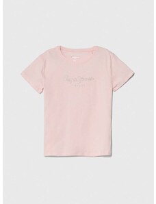 Dječja pamučna majica kratkih rukava Pepe Jeans NINA boja: ružičasta
