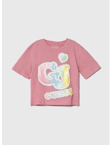 Dječja pamučna majica kratkih rukava Guess boja: ružičasta