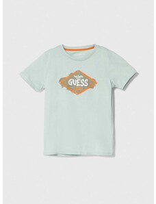 Dječja pamučna majica kratkih rukava Guess boja: tirkizna, s tiskom