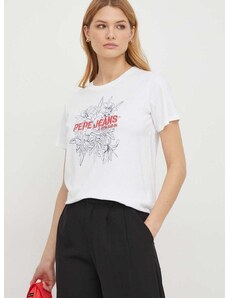 Pamučna majica Pepe Jeans Ines za žene, boja: bijela