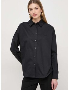Košulja Guess za žene, boja: crna, relaxed, s klasičnim ovratnikom