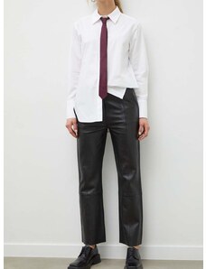 Kožne hlače Day Birger et Mikkelsen za žene, boja: crna, ravni kroj, visoki struk