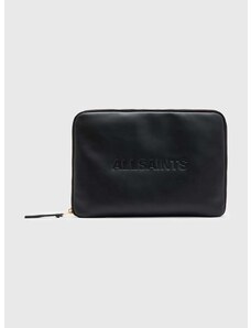 Kožna torba za laptop AllSaints Saff Lea boja: crna