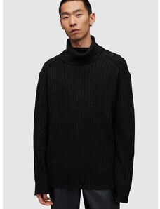 Vuneni pulover AllSaints VARID boja: crna, topli, s dolčevitom
