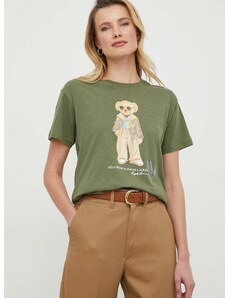 Pamučna majica Polo Ralph Lauren za žene, boja: zelena