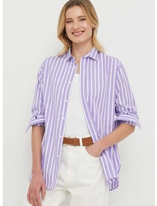 Pamučna košulja Polo Ralph Lauren za žene, boja: ljubičasta, relaxed, s klasičnim ovratnikom