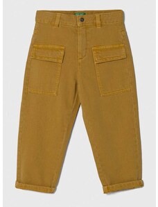 Dječje pamučne hlače United Colors of Benetton boja: žuta, bez uzorka