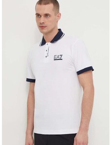 Polo majica EA7 Emporio Armani za muškarce, boja: bijela, s aplikacijom