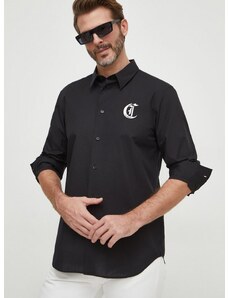 Pamučna košulja Just Cavalli za muškarce, boja: crna, regular, s klasičnim ovratnikom